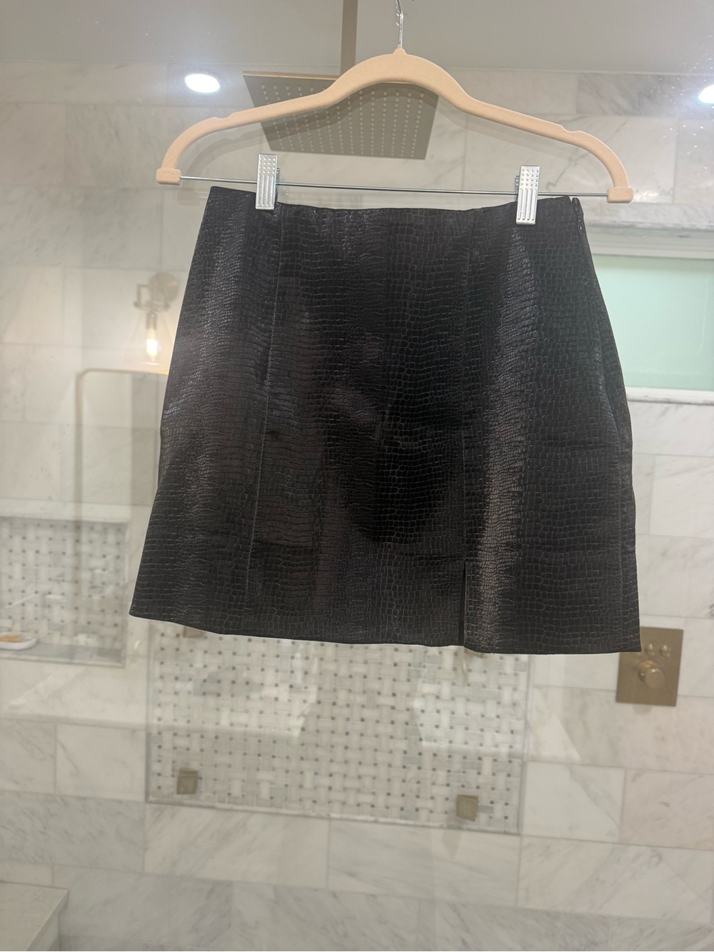 Skies Are Blue Black Faux Croc Mini Skirt